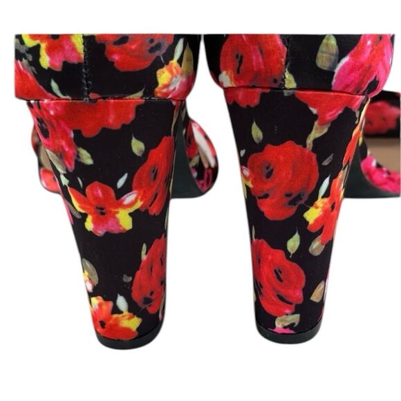 Just Fab Platform Floral Open Toe Heels Size 8 Women’s Red Rose Flower - Picture 8 of 11